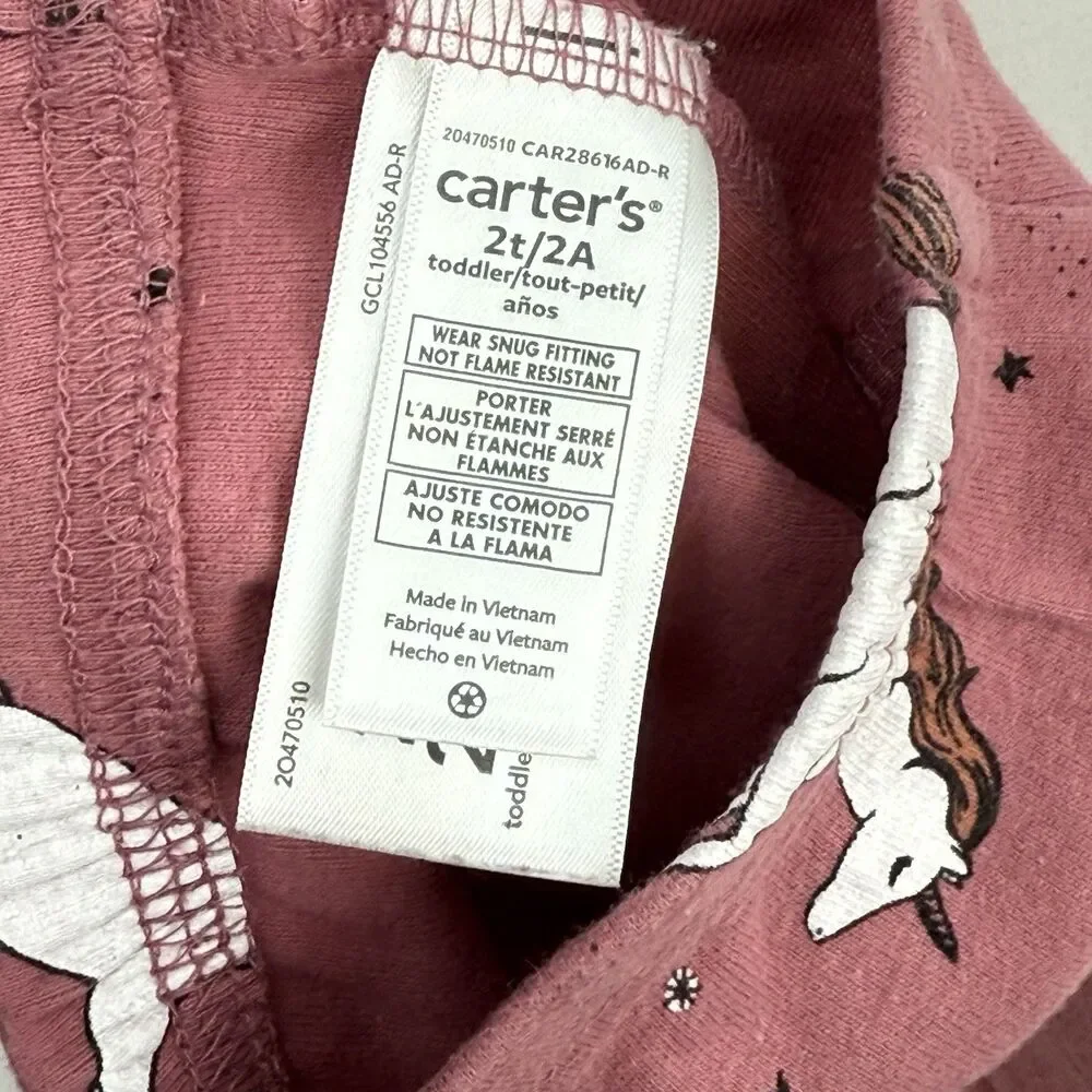 Carter's PJ Set Long Sleeve Shirt & Pants Set Unicorn Pink Girls Toddler 2T/2A
